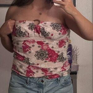 y2k pink and colorful strapless top